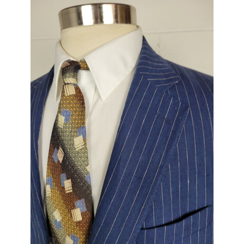 Lands End Mens Blue Linen Pinstripe Sport Coat‎ Jacket 44 - Picture 6 of 11